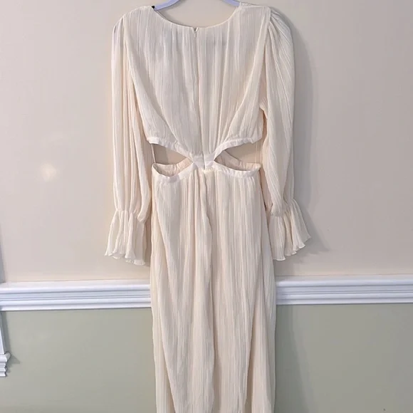 ZARA Cream Crinkly Midriff Cut Out Midi Dress M NWT - Picture 11 of 16